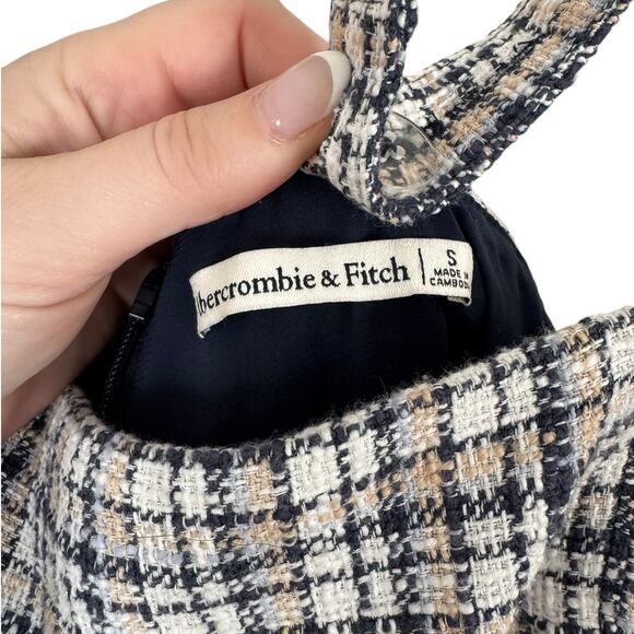 Abercrombie & Fitch Plaid Tweed Mini Dress Navy Cream Tan Small Sheath Shift - Picture 4 of 8